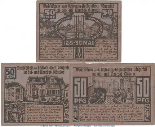 Oldesloe , Notgeld Sängerfest Set mit 3 Scheinen in kfr. M-G  1020.1 , Schleswig Holstein 1921 Seriennotgeld