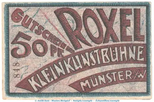 Notgeld Kleinkunstbühne Roxel Münster 915.1.a , 50 Pfennig Schein in kfr. o.D. Westfalen Seriennotgeld
