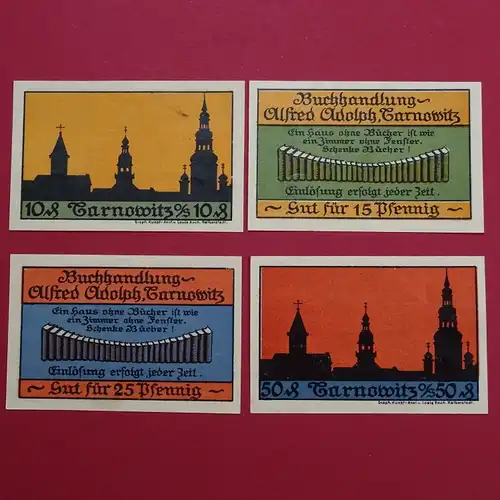 Notgeld Stadt Tarnowitz , Alfred Adolph Buchhandlung , polnisch Ober Schlesien , Polen Tarnowskie Gory , kompletter Satz mit 4 Scheinen in kassenfrischer Erhaltung , Seriennotgeld , 1311.1 A , von 1921