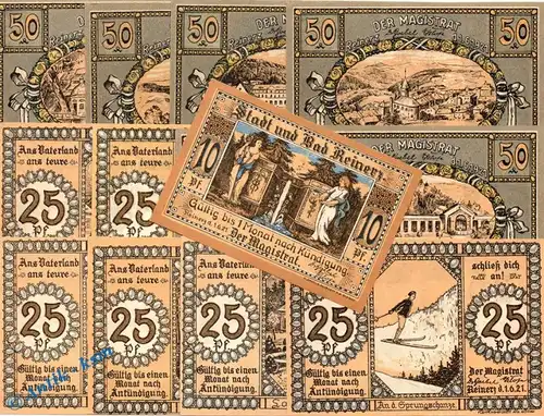 Reinerz Bad , Notgeld Set mit 13 Scheinen in kfr. M-G 1111.1 , Schlesien 1921 Seriennotgeld