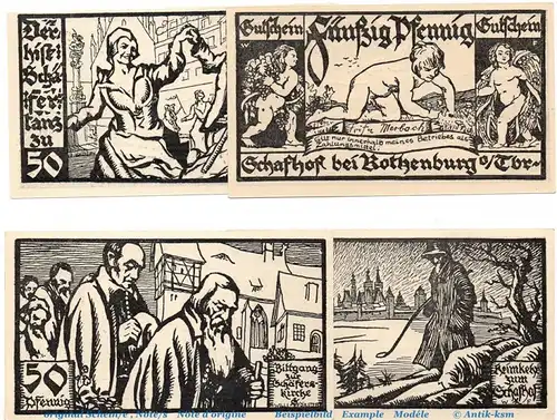 Notgeld Stadt Rothenburg , Merbach Schafhof 1141.1.b Set mit 4 Scheinen in kfr. o.D. Bayern Seriennotgeld