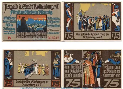 Notgeld Stadt Rothenburg o. T. 1142.4 , Set mit 4 Scheinen in kfr. von 1921 , Bayern Seriennotgeld