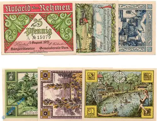 Notgeld Rehmen , Set mit 6 Scheinen , Mehl Grabowski 1108.1 , von 1921 , Thüringen Seriennotgeld