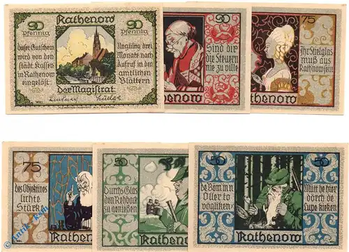 Notgeld Rathenow , Optische Serie , Set mit 6 Scheinen kfr , Mehl Grabowski 1099.1 , von 1921 , Brandenburg Seriennotgeld