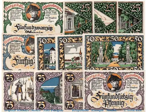 Notgeld Stadt Rheinsberg , 1120.4 Set mit 12 Scheinen in kfr.von 1921 , Brandenburg Seriennotgeld