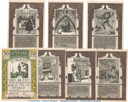 Notgeld Stadt Recklinghausen 1103.1 , Set mit 7 Scheinen in kfr. von 1921 , Westfalen Seriennotgeld