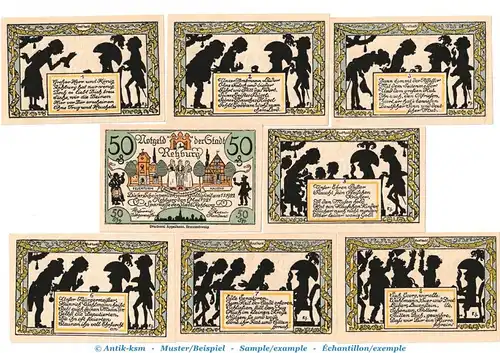 Notgeld Sparkasse Rehburg 1107.1 , Set mit 8 Scheinen in kfr. von 1921 , Niedersachsen Seriennotgeld
