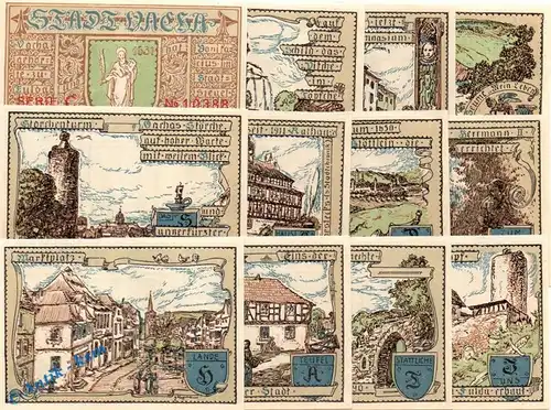 Notgeld Stadt Vacha 1356.1 , Set mit 12 Scheinen in kfr. von 1921 , Thüringen Seriennotgeld