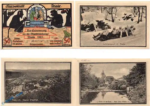 Notgeld Thale , Set mit 4 Scheinen in kfr. Mehl Grabowski 1320.15 , von 1921 , Sachsen Anhalt Seriennotgeld