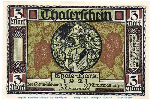 Notgeld Stadt Thale a. Harz 1320.8 , 3 Mark Schein in kfr. o.D. Sachsen Anhalt Seriennotgeld