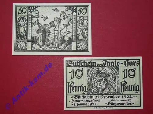 Thale , Notgeld 10 Pfennig -Brunhildensprung- in kfr. M-G 1320.1 , Sachsen Anhalt 1921 Seriennotgeld