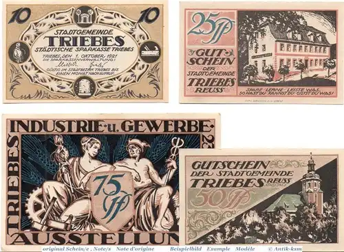 Notgeld Triebes , Set mit 4 Scheinen in kfr. Mehl Grabowski 1341.1 , 1921 , Thüringen Seriennotgeld