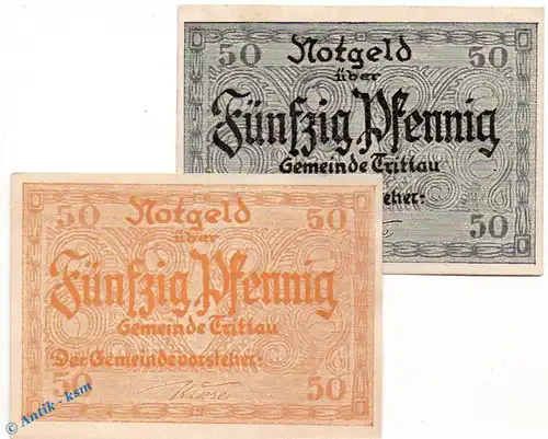 Notgeld Trittau , Set mit 2 Scheinen in kfr. Mehl Grabowski 1347.1 , Schleswig Holstein Seriennotgeld