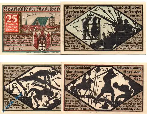 Notgeld Verden , Set mit 4 Scheinen kfr , Mehl Grabowski 1360.1 , von 1921 , Niedersachsen Seriennotgeld