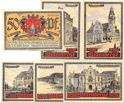 Notgeld Wittenberge , Set mit 6 Scheinen , Mehl Grabowski 1444.1 , von 1921 , Brandenburg Seriennotgeld