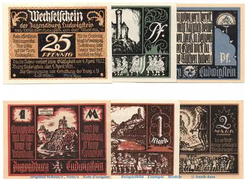 Notgeld Verein Witzenhausen 1448.1 , Set mit 6 Scheinen in kfr. von 1921 , Hessen Seriennotgeld