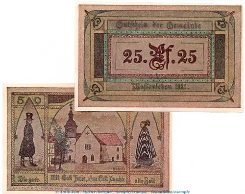 Notgeld Gemeinde Wasserleben 1383.2  , Set mit 2 Scheinen in kfr. o.D. Sachsen Anhalt Seriennotgeld