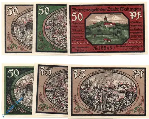 Notgeld Wasungen , Set mit 6 Scheinen , Mehl Grabowski 1384.1 , von 1921 , Thüringen Serien Notgeld