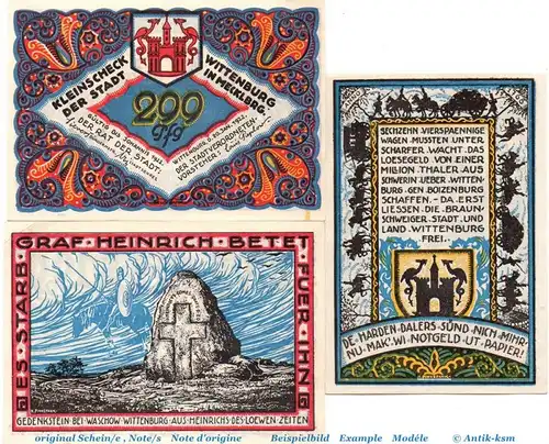 Notgeld Stadt Wittenburg 1445.2 ,  Set mit 3 Scheinen in kfr. von 1922 , Mecklenburg Vorpommern Seriennotgeld