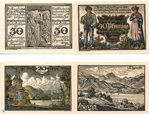 Notgeld Tegernsee , Set mit 4 Scheinen kfr. Mehl Grabowski 1313.1 , von 1921 , Bayern Seriennotgeld