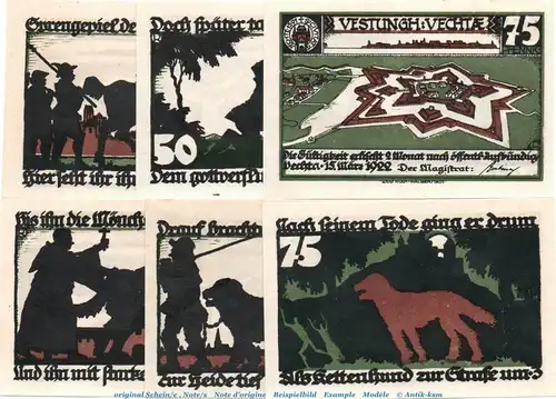 Notgeld Stadt Vechta 1358.1 , Set mit 6 Scheinen in kfr. von 1922 , Niedersachsen Seriennotgeld