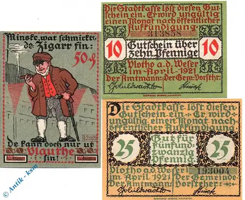 Notgeld Vlotho , Set mit 3 Scheinen kfr. Mehl Grabowski 1366.1 , von 1921 , Westfalen Seriennotgeld
