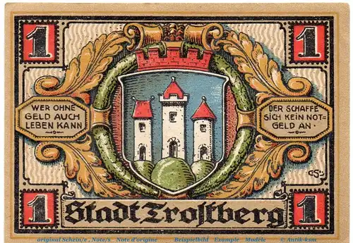 Notgeld Stadt Trostberg 1348.2 , 1 Mark Schein in kfr. von 1920 , Bayern  Seriennotgeld