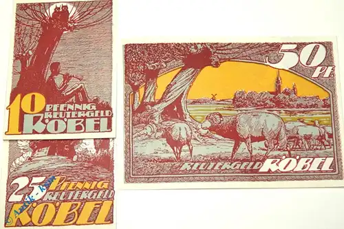 Notgeld Röbel , Reutergeld , Set mit 3 Scheinen , Mehl Grabowski 1130.1  , Mecklenburg Vorpommern Serien Notgeld
