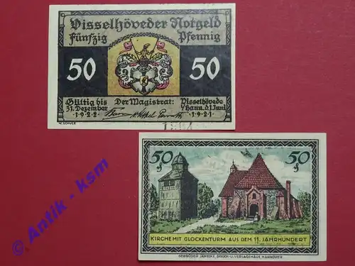 Notgeld Visselhövede , Niedersachsen , vollständiger Satz mit 2 Scheinen , Seriennotgeld , 1363.2 , von 1921