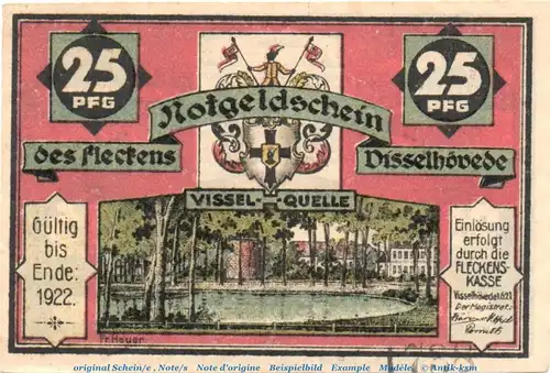 Notgeld Flecken Visselhövede 1363.1.a , 25 Pfennig Schein in kfr. von 1921 , Niedersachsen Seriennotgeld