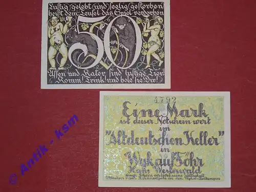 Notgeld Wyk auf Föhr 1461.1 , Altdeutscher Keller Set mit 2 Scheinen in kfr. o.D. Schleswig Holstein Seriennotgeld