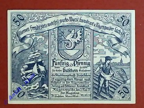 Notgeld Rügenwaldermünde , vollständiger Satz mit 1 Schein , Seriennotgeld , Pommern , 1148.1 , von 1921
