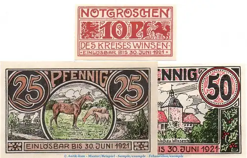 Notgeld Kreis Winsen 1434... Set mit 3 Scheinen in kfr. o.D. Niedersachsen Seriennotgeld