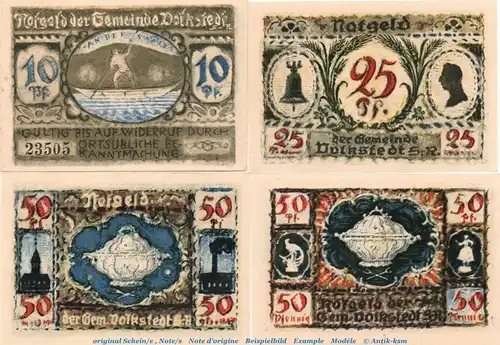 Notgeld Gemeinde Volkstedt 1369.1 , Set mit 4 Scheinen in kfr. von 1921 , Thüringen Seriennotgeld