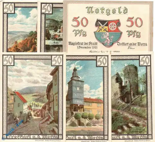Notgeld Treffurt , Set mit 6 Scheinen kfr. Mehl Grabowski 1338.2 , von 1921 , Thüringen Seriennotgeld
