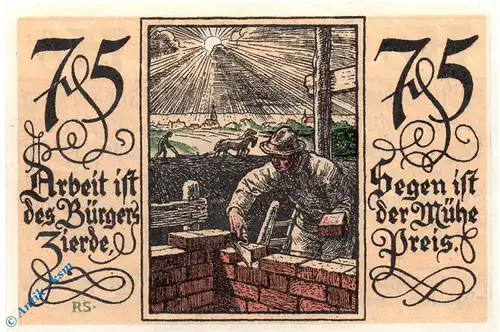 Notgeld Rotenburg , 75 Pfennig Schein , Mehl Grabowski 1139.2 a , von 1921 , Niedersachsen Seriennotgeld