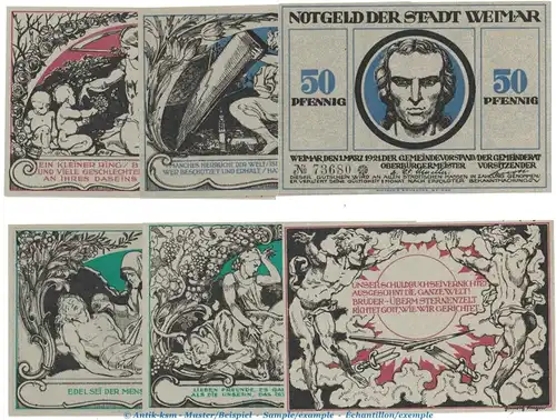 Notgeld Stadt Weimar 1398.5 , Set mit 6 Scheinen in kfr. von 1921 ,  Thüringen Seriennotgeld