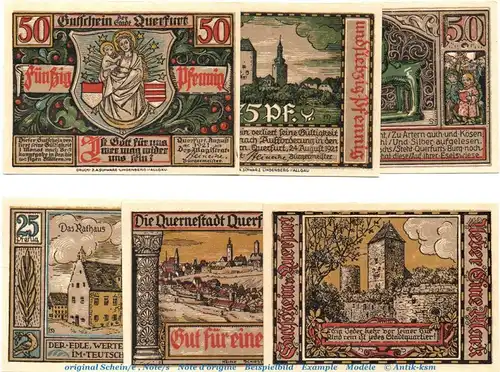 Notgeld Stadt Querfurt 1090.1-2 , 6 Scheine , 2 Sets in kfr. von 1921 , Sachsen Anhalt Seriennotgeld