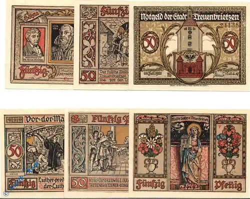 Notgeld Treuenbrietzen , Satz mit 6 Scheinen , Mehl Grabowski 1339.1 A , von 1921 , Brandenburg Seriennotgeld
