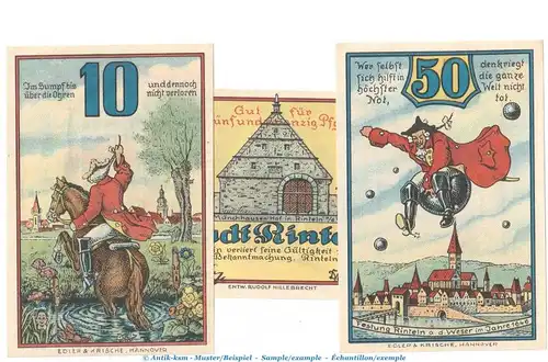 Notgeld Stadt Rinteln 1125.1.c , Set mit 3 Scheinen --gut für-- in kfr. von 1920 , Niedersachsen Seriennotgeld