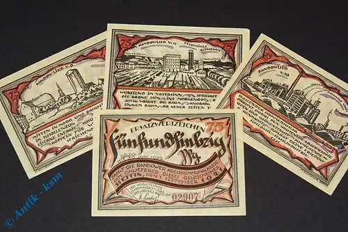 Notgeld Randow , Set mit 4 x 75 Pfennig , Mehl Grabowski 1095.1 , von 1921 , Pommern Serien Notgeld