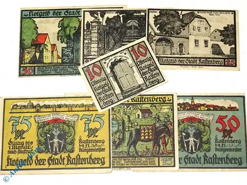 Notgeld Rastenberg , Set mit 7 Scheinen , Mehl Grabowski 1097.1 und 2 , von 1921 , Thüringen Serien Notgeld