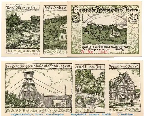 Notgeld Gemeinde Röhrigshöfe Werra 1132.1.a , Set mit 6 Scheinen in kfr. o.D. Hessen Seriennotgeld