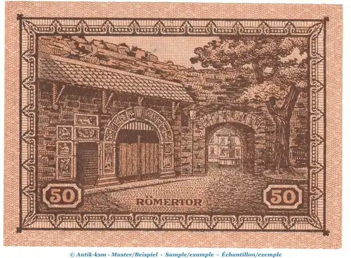 Notgeld Glocken Bazar Remagen 1114.1 , 50 Pfennig Schein in kfr. von 1921 , Rheinland Seriennotgeld