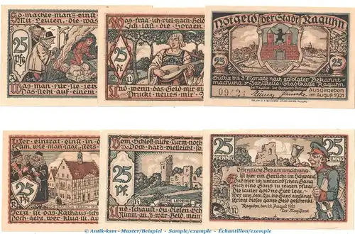 Notgeld Stadt Raguhn 1094.1 , Set 25 Pfennig Scheine in kfr. von 1921 , Sachsen Anhalt Seriennotgeld