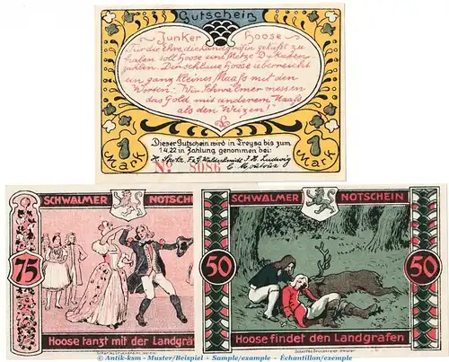 Notgeld Spohr ... Treysa 1340.1.a , Set mit 3 Scheinen in kfr. von 1922 , Hessen Seriennotgeld