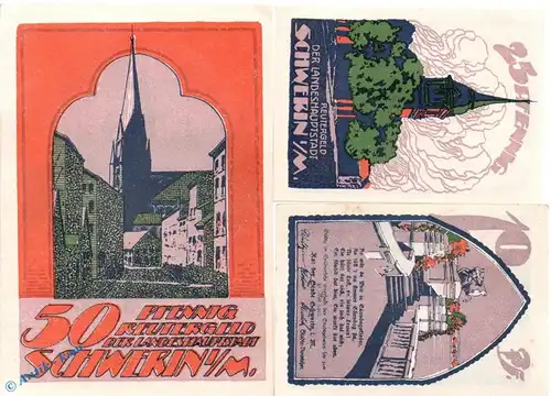 Notgeld Schwerin , Reutergeld , Set mit 3 Scheinen in kfr. Mehl Grabowski 1214.1 , Mecklenburg Vorpommern Seriennotgeld