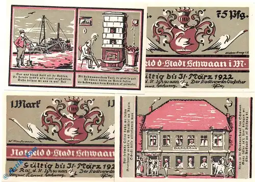 Notgeld Schwaan , Set mit 4 Scheinen , Mehl Grabowski 1203.1 , von 1922 , Mecklenburg Vorpommern Seriennotgeld