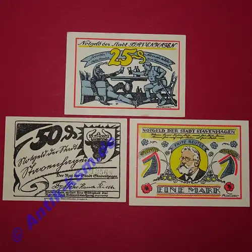 Notgeld Stadt Stavenhagen , Mecklemburg Vorpommern , vollständiger Satz mit 3 Scheinen in kassenfrischer Erhaltung , Seriennotgeld , 1257.1 a , von 1922