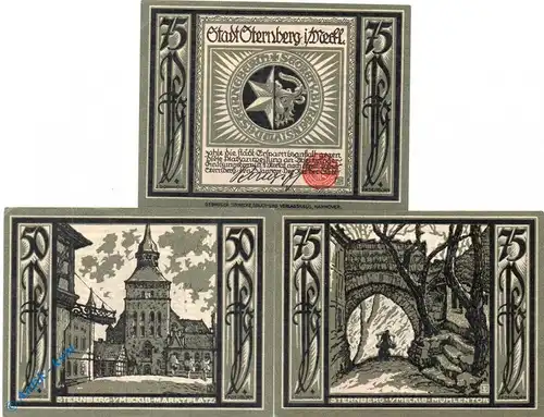 Notgeld Sternberg , Stadtansichten , Set mit 3 Scheinen , Mehl Grabowski 1268.2 , von 1922 , Mecklenburg Vorpommern Seriennotgeld